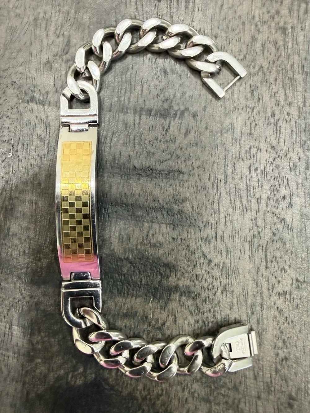 Two-Tone Men's Curb ID Bracelet — Silver Chain with Gold Plate (stainless steel)